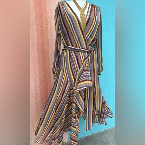 Zimmermann Orange and Brown Wrap Dress with Bishop Sleeves - Picture 5 of 7